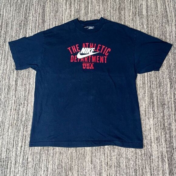 Nike Swoosh Mens XL Athletic Department Graphic T Shirt Navy Blue Short Sleeves‎ - Picture 1 of 6